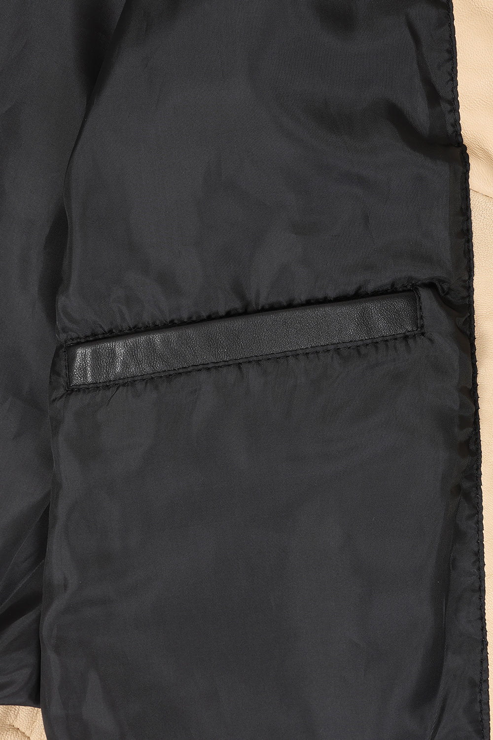 Millie Women's Black Napa Leather Jacket Cream Contrast Detail