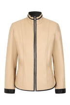 Millie Cream Napa Leather Jacket - Black Contrast Detail Women's