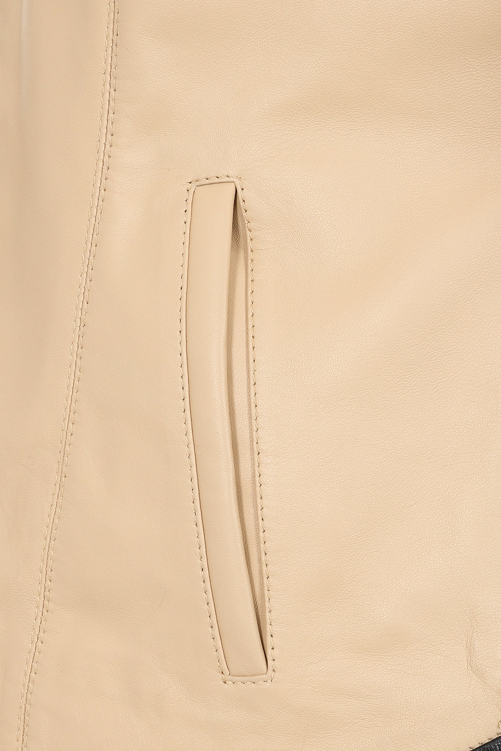 Millie Cream Napa Leather Jacket - Black Contrast Detail Women's