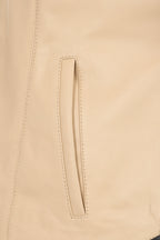 Millie Cream Napa Leather Jacket - Black Contrast Detail Women's