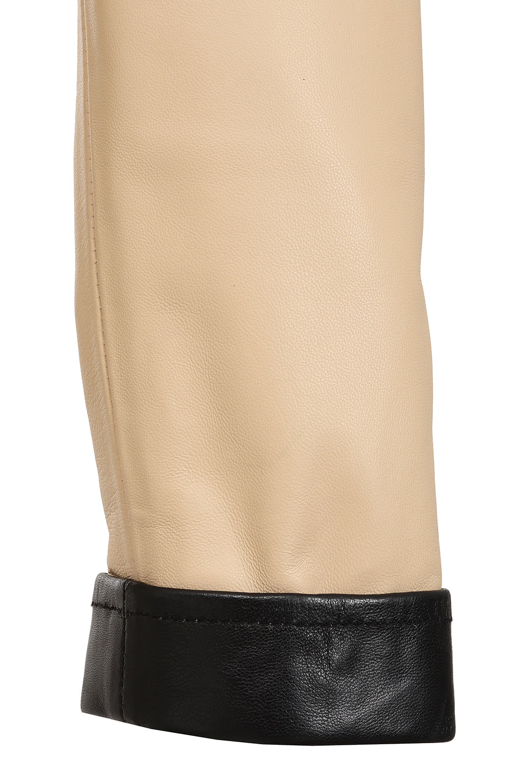 Millie Cream Napa Leather Jacket - Black Contrast Detail Women's