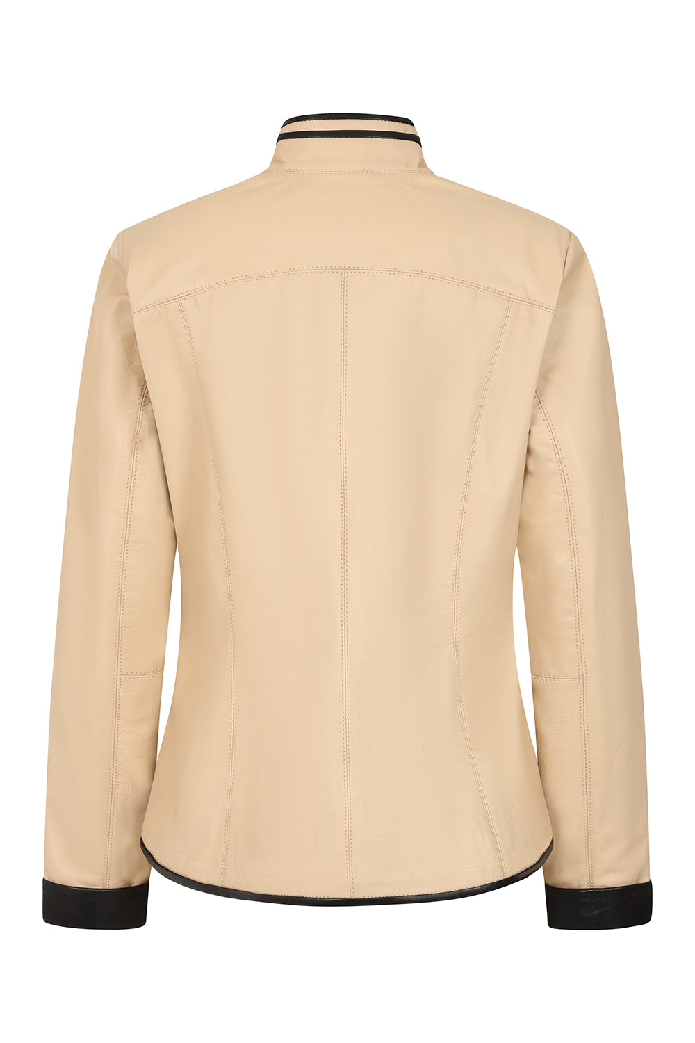 Millie Cream Napa Leather Jacket - Black Contrast Detail Women's