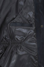 BARBARA Women's Nappa Leather Coat Navy Blue Detachable Fur Hood