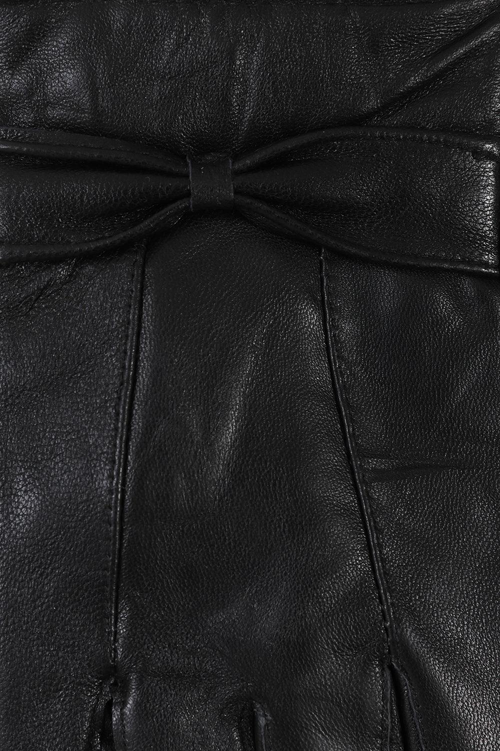 Women's Soft Nappa Leather Gloves with Bow - Black