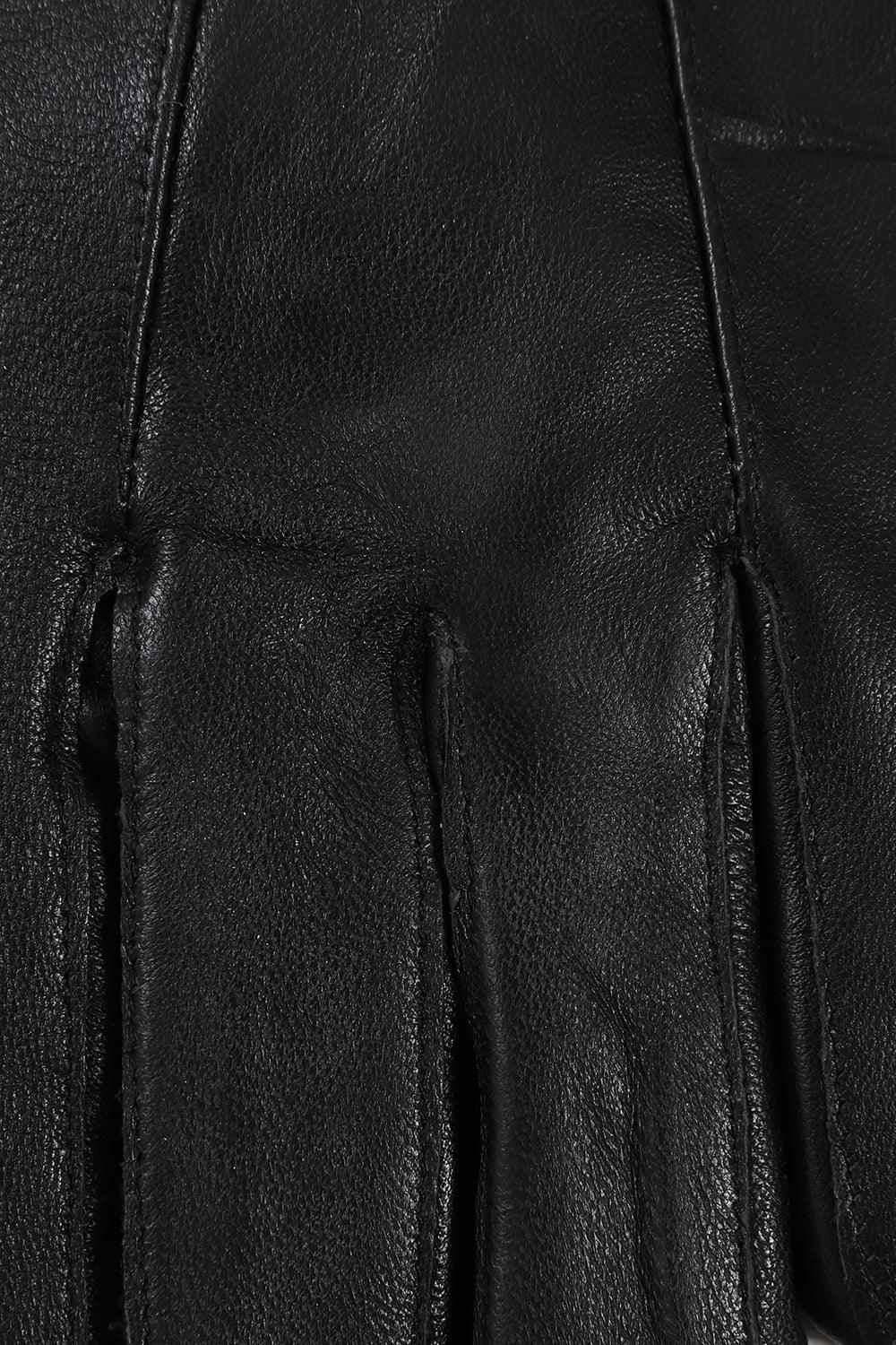 Women's Soft Nappa Leather Gloves with Bow - Black