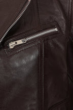 Katherine Soft Nappa Leather Biker Jacket Brown - Women's