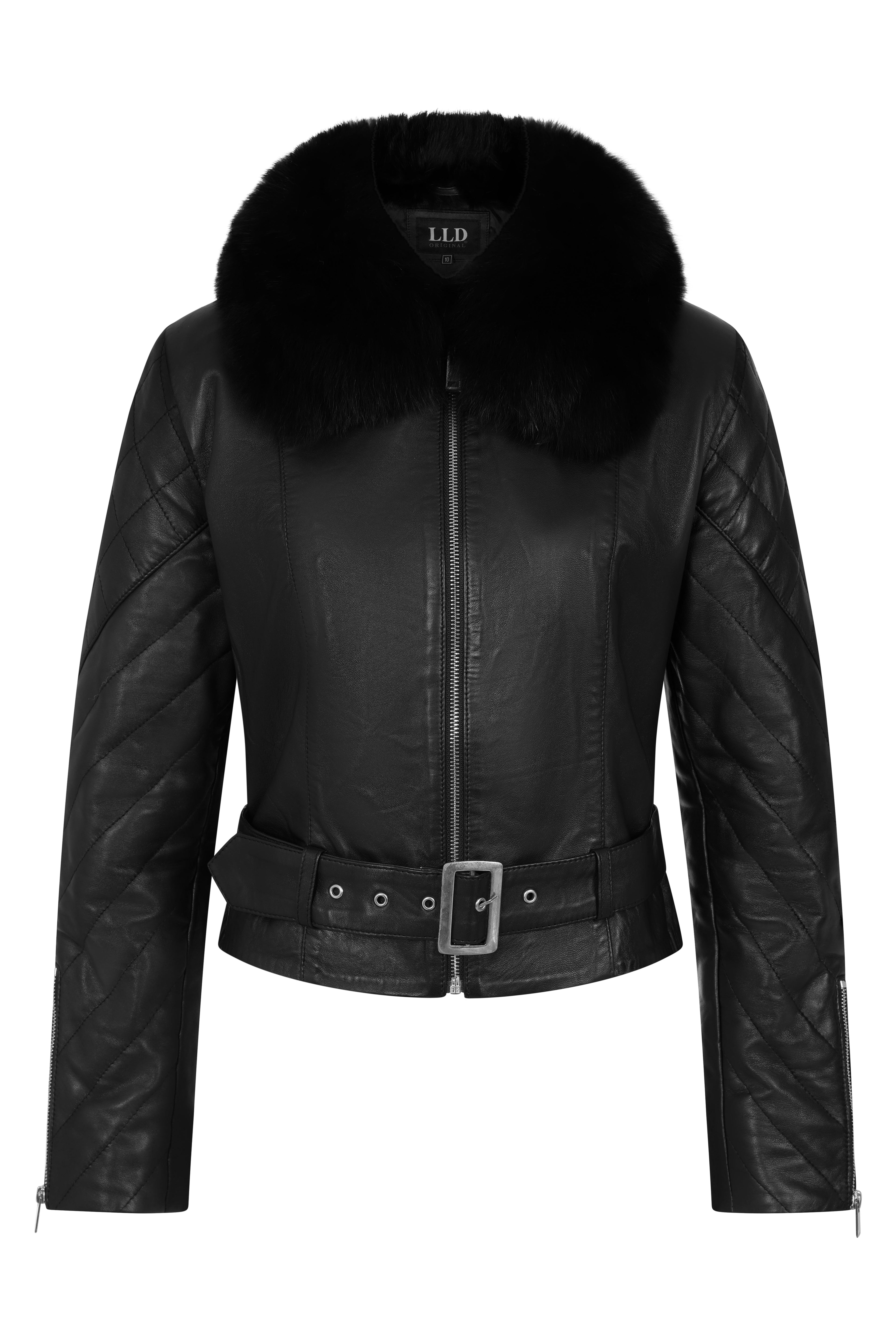Lucky Premium Black Nappa Leather Biker Jacket - Fur Collar