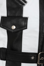 Women's Napa Leather Biker Jacket Black White - Belinda
