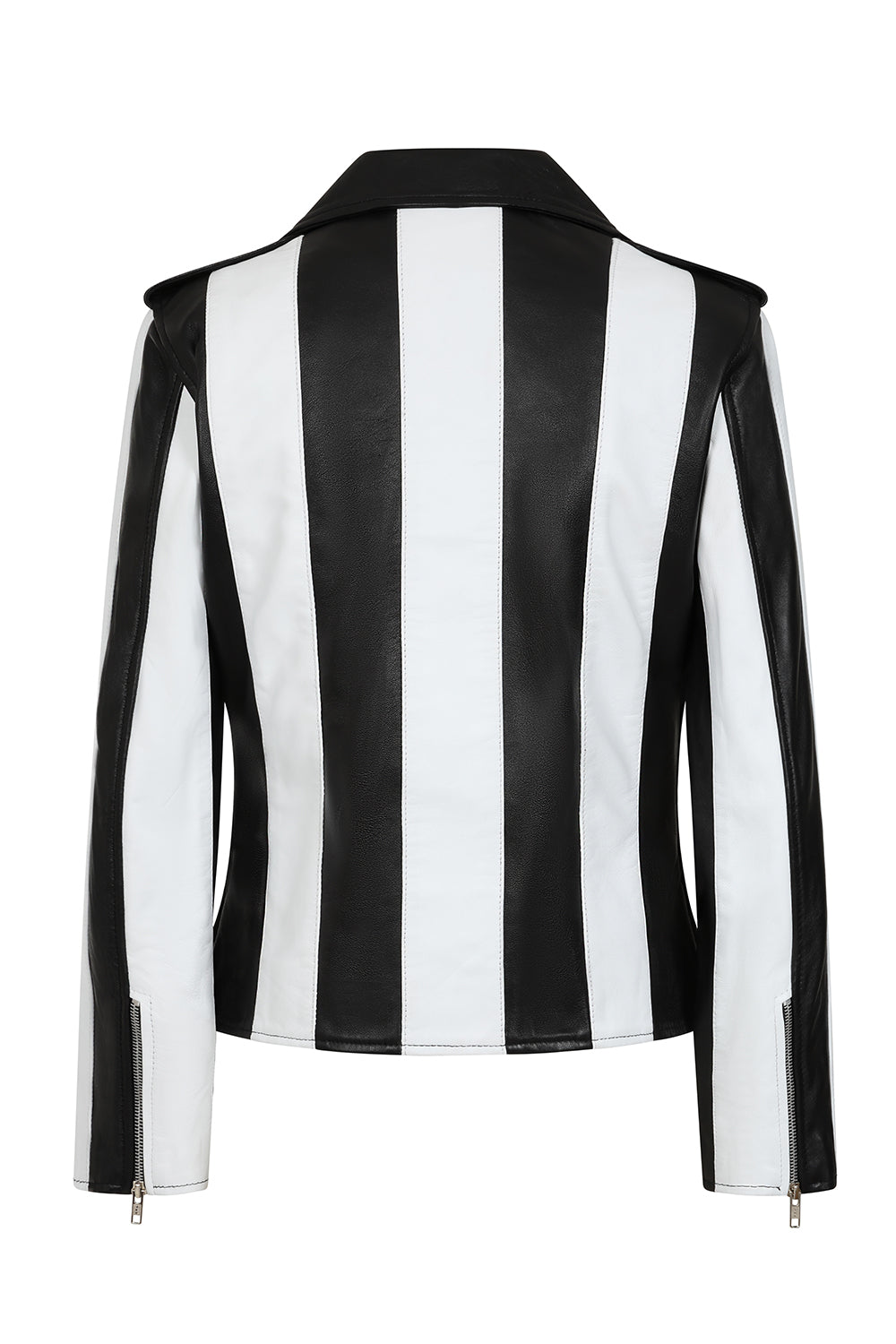 Women's Napa Leather Biker Jacket Black White - Belinda
