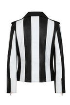 Women's Napa Leather Biker Jacket Black White - Belinda