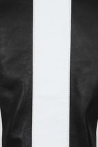 Women's Napa Leather Biker Jacket Black White - Belinda
