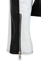 Women's Napa Leather Biker Jacket Black White - Belinda