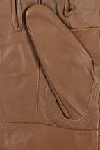 Women's Tan Genuine Leather Gloves with Bow