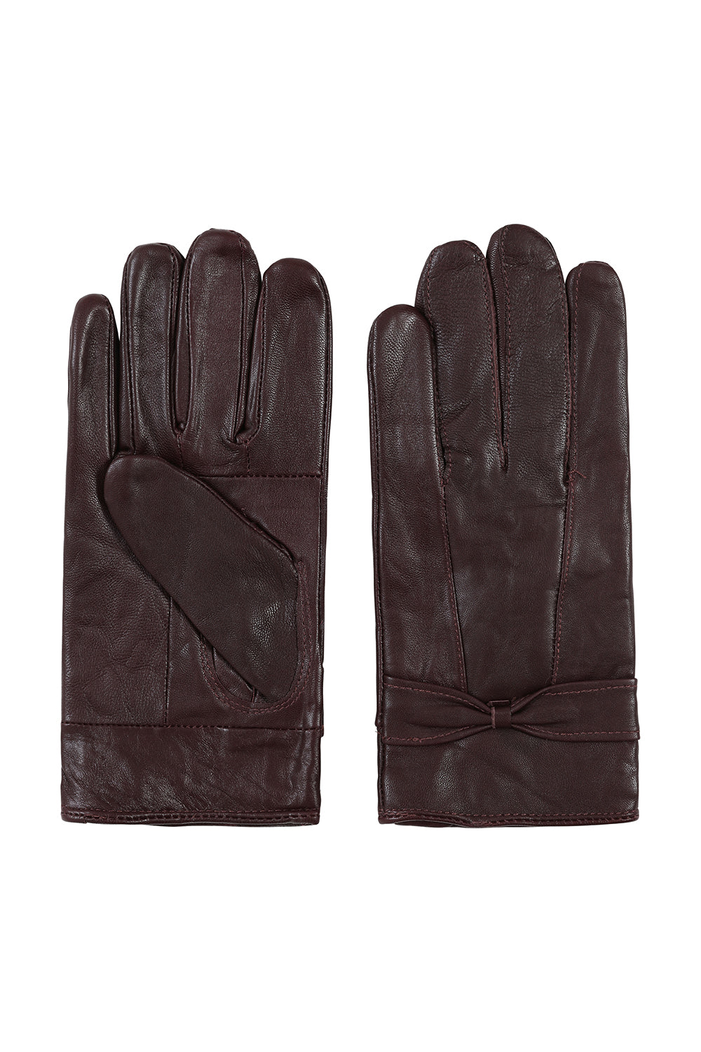 Women's Soft Nappa Leather Gloves with Bow - Brown