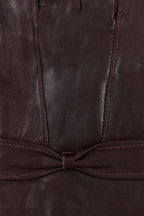Women's Soft Nappa Leather Gloves with Bow - Brown