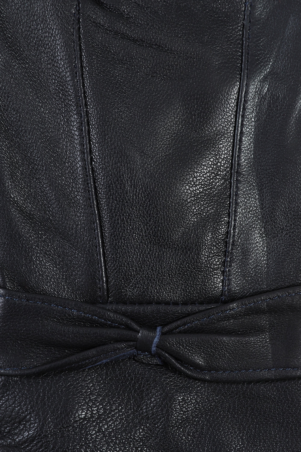 Women's Navy Genuine Leather Gloves with Bow