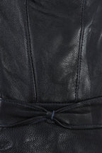 Women's Navy Genuine Leather Gloves with Bow