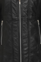 Women's Long Biker Style Leather Jacket - LINDA