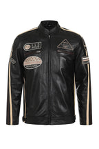 Men's Genuine Nappa Leather Biker Jacket Racing Stripes BLAKE