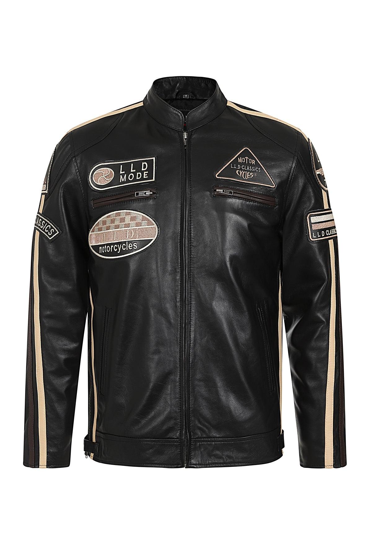 Men's Genuine Nappa Leather Biker Jacket Racing Stripes BLAKE