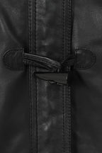 Women's Black Nappa Leather Jacket with Detachable Fur Hood - AMY