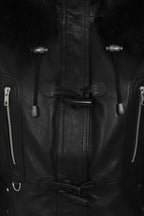 Women's Black Nappa Leather Jacket with Detachable Fur Hood - AMY