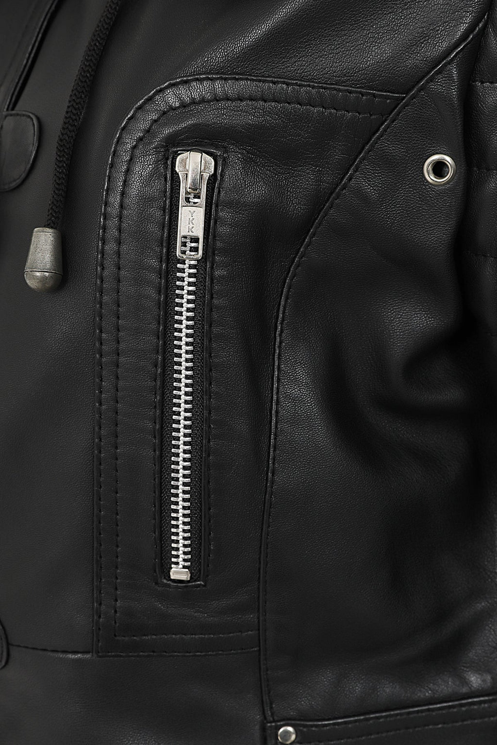 Women's Black Nappa Leather Jacket with Detachable Fur Hood - AMY