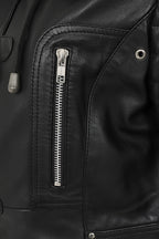 Women's Black Nappa Leather Jacket with Detachable Fur Hood - AMY