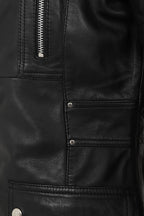 Women's Black Nappa Leather Jacket with Detachable Fur Hood - AMY