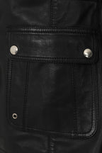 Women's Black Nappa Leather Jacket with Detachable Fur Hood - AMY