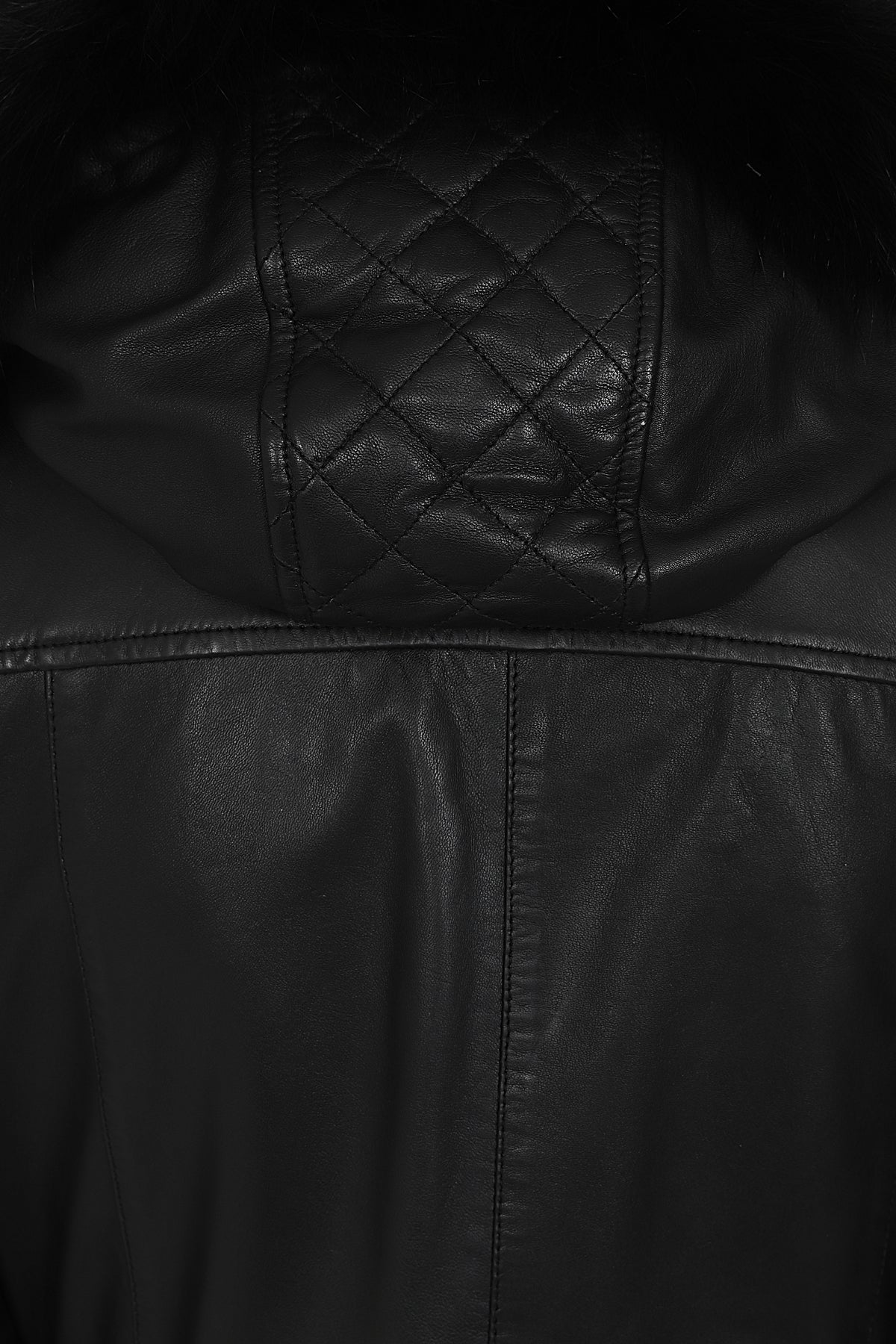 Women's Black Nappa Leather Jacket with Detachable Fur Hood - AMY
