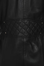 Women's Black Nappa Leather Jacket with Detachable Fur Hood - AMY