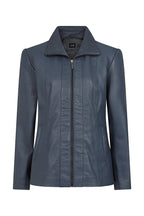 DEBBIE Classic Navy Blue Nappa Leather Jacket - Women's Real Leather