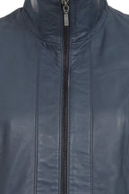 DEBBIE Classic Navy Blue Nappa Leather Jacket - Women's Real Leather