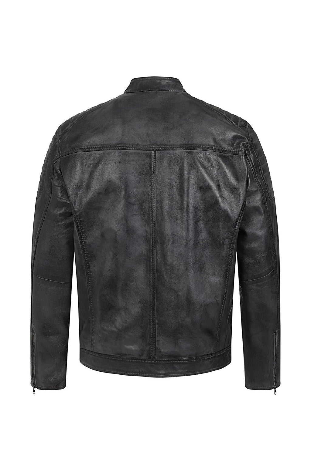 CHARLIE Men's Grey Nappa Leather Racer Biker Jacket - Lightweight