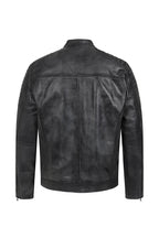 CHARLIE Men's Grey Nappa Leather Racer Biker Jacket - Lightweight