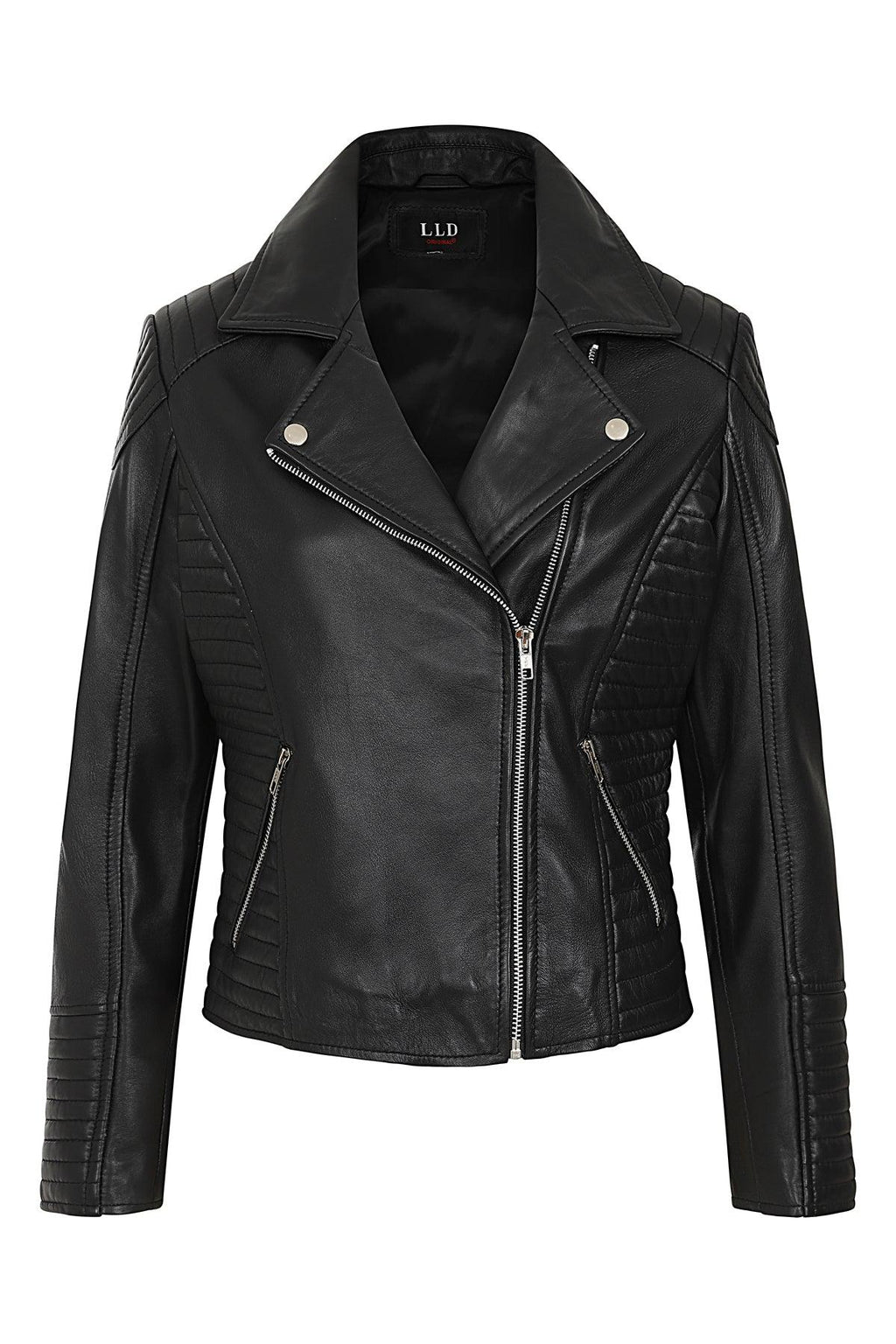 Women's Black Quilted Nappa Leather Biker Jacket - LUCY