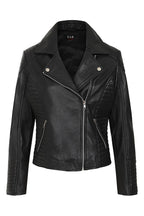 Women's Black Quilted Nappa Leather Biker Jacket - LUCY
