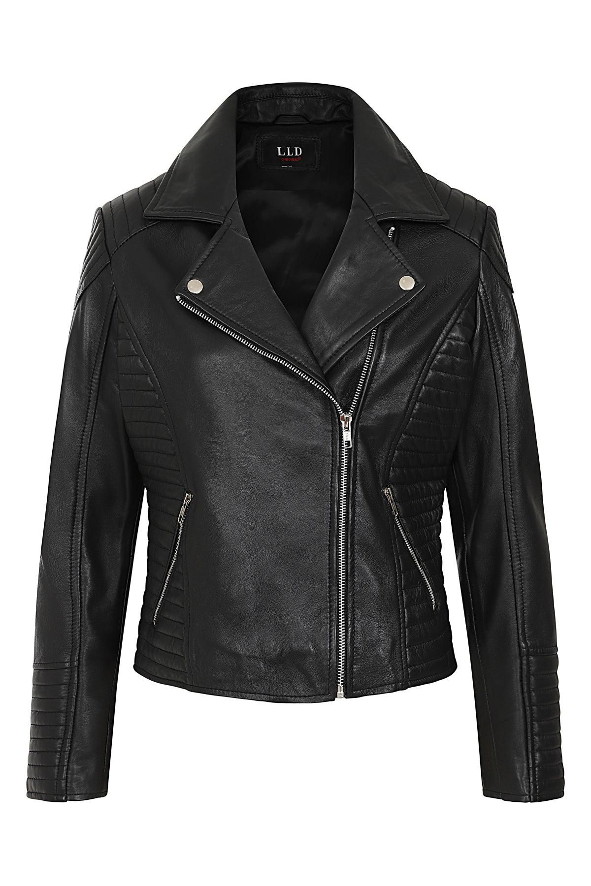 Women's Black Quilted Nappa Leather Biker Jacket - LUCY