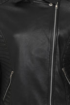 Women's Black Quilted Nappa Leather Biker Jacket - LUCY