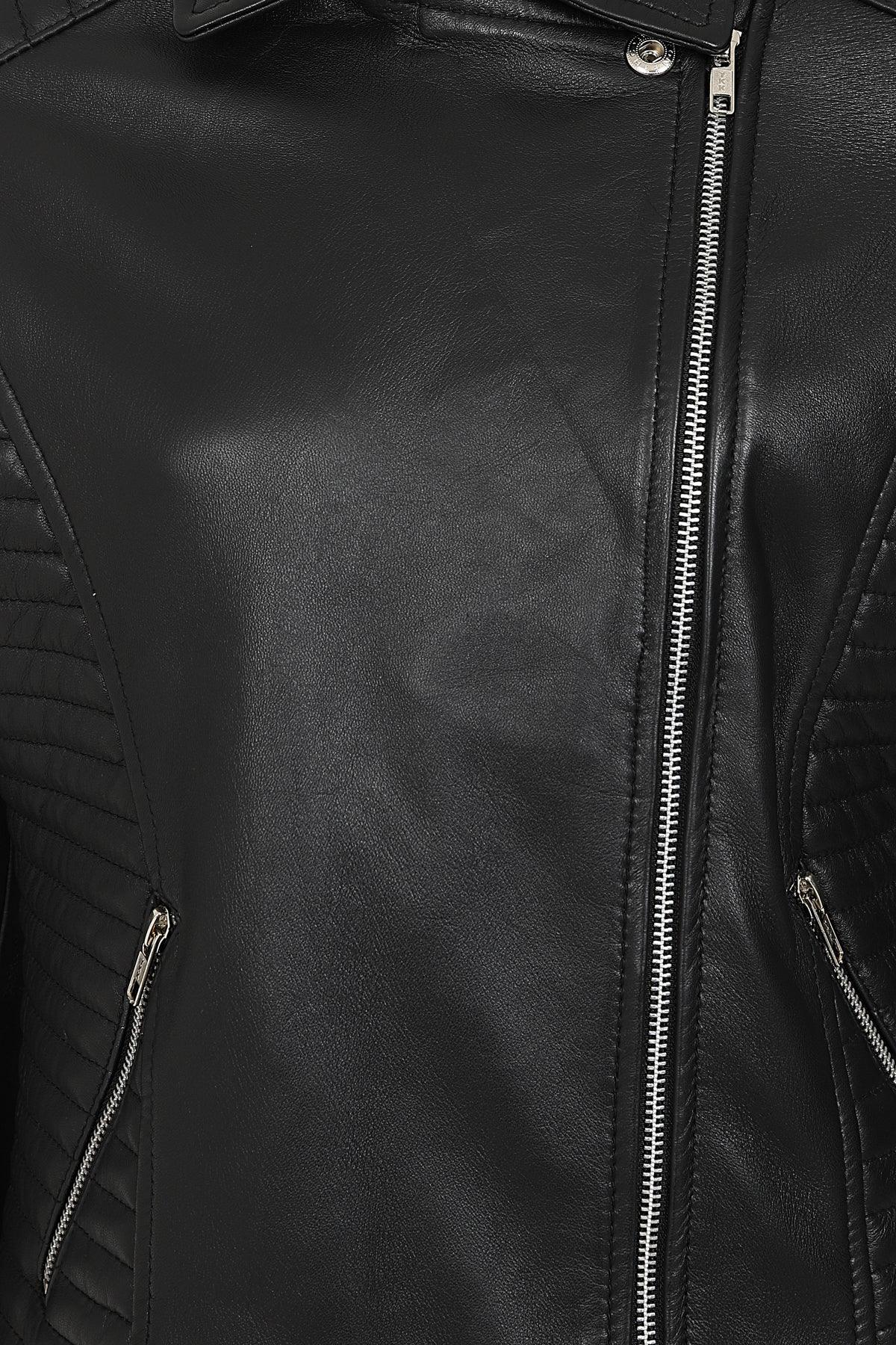 Women's Black Quilted Nappa Leather Biker Jacket - LUCY