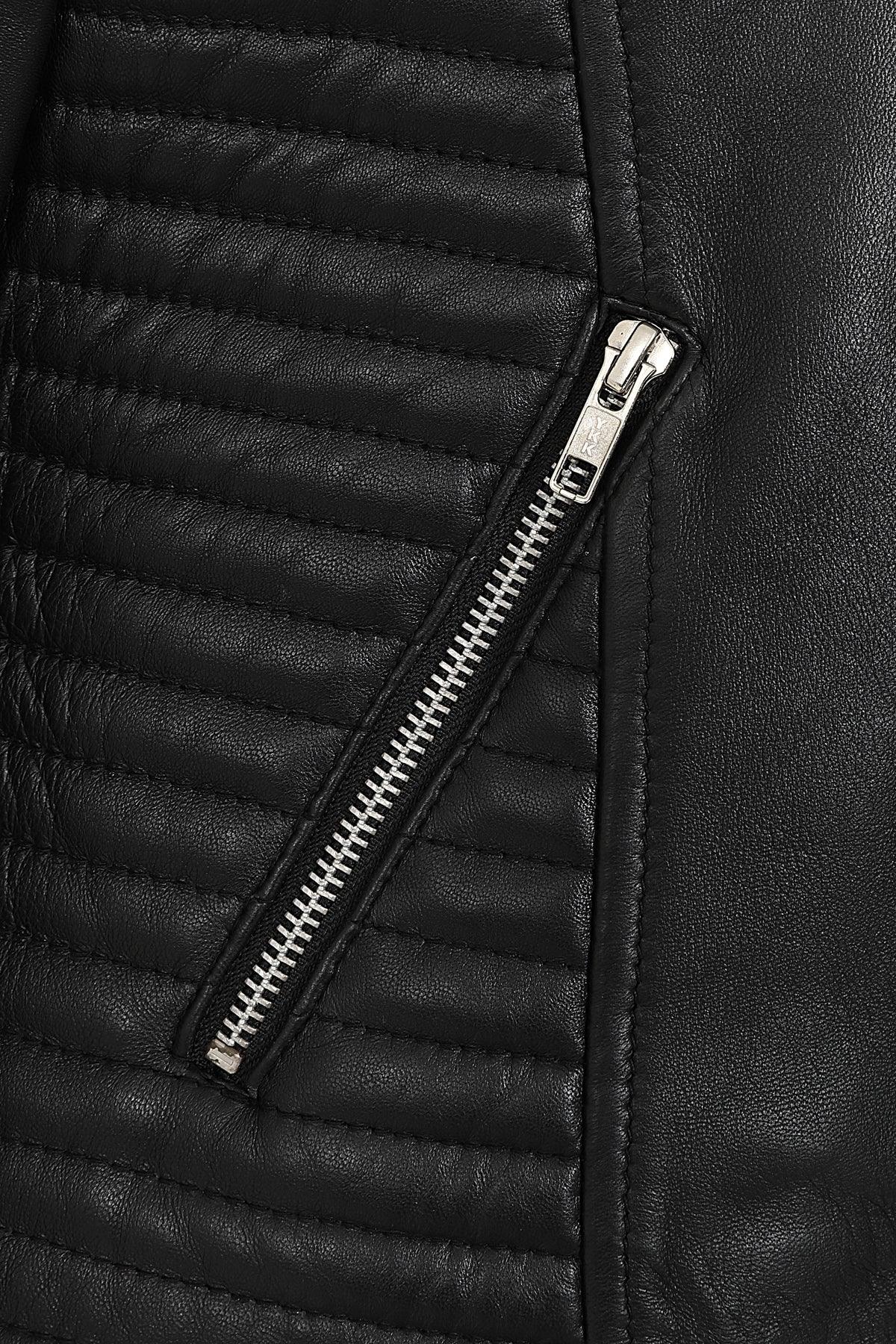 Women's Black Quilted Nappa Leather Biker Jacket - LUCY