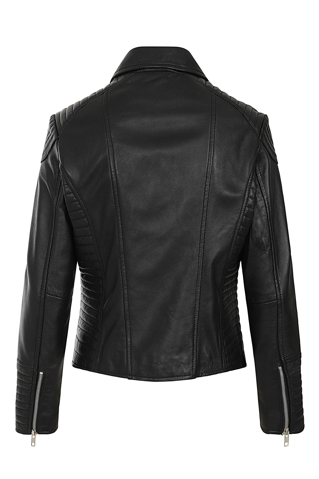 Women's Black Quilted Nappa Leather Biker Jacket - LUCY