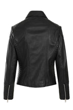 Women's Black Quilted Nappa Leather Biker Jacket - LUCY