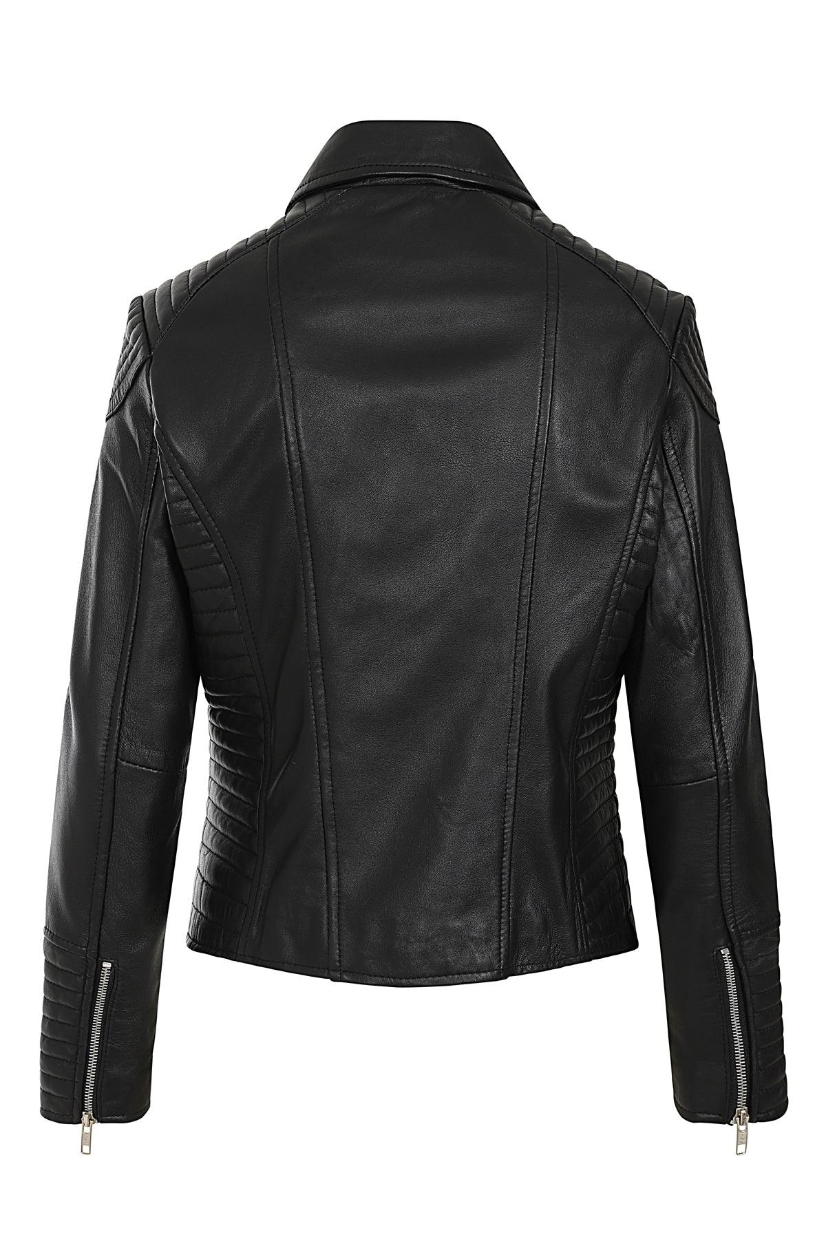 Women's Black Quilted Nappa Leather Biker Jacket - LUCY