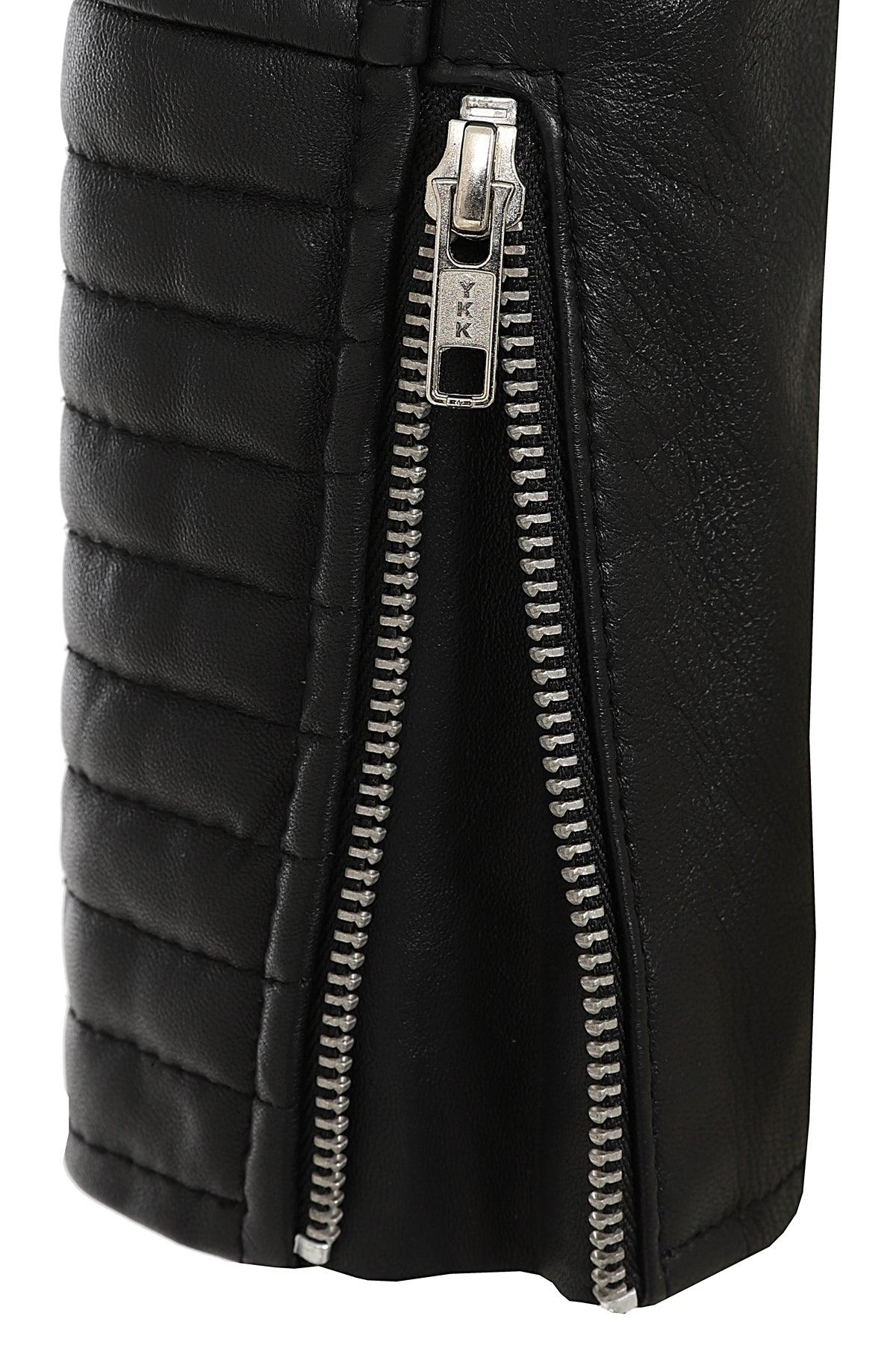 Women's Black Quilted Nappa Leather Biker Jacket - LUCY