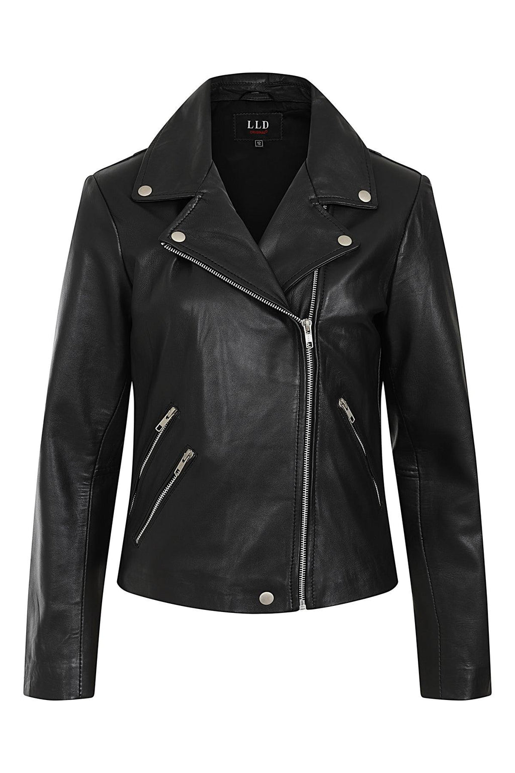 CELIA Women's Genuine Nappa Leather Biker Jacket - Black