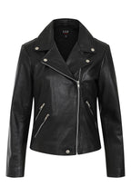 CELIA Women's Genuine Nappa Leather Biker Jacket - Black