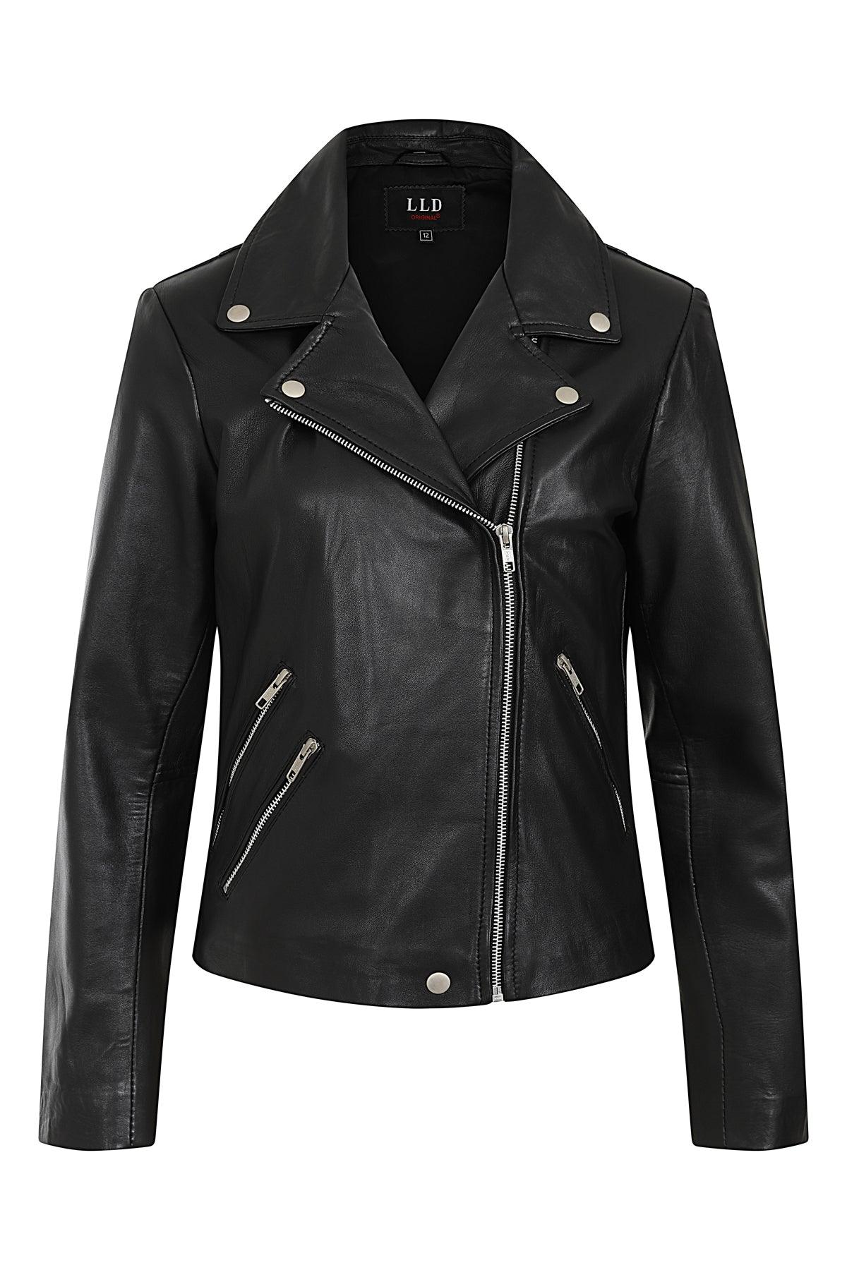 CELIA Women's Genuine Nappa Leather Biker Jacket - Black