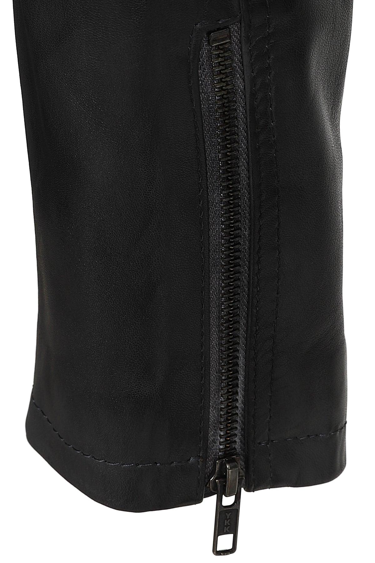 CHARLIE Men's Grey Nappa Leather Racer Biker Jacket - Lightweight